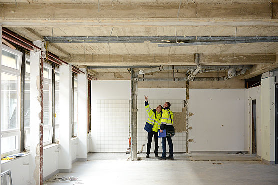 Workers at a building renovation