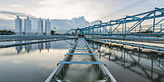 Industrial wastewater in clarifier of a sewage treatment plant