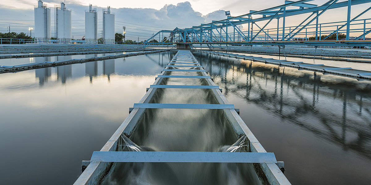Industrial wastewater in clarifier of a sewage treatment plant