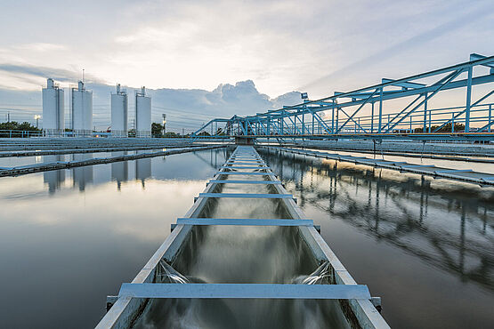 Industrial wastewater in clarifier of a sewage treatment plant