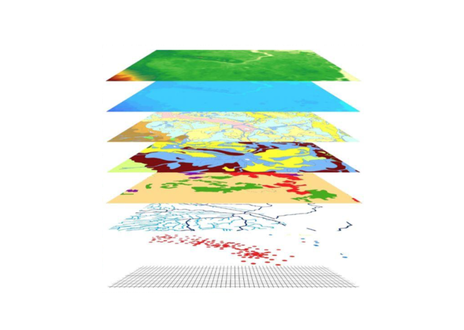 Layer structure of spatial data: different data are mapped and combined by their spatial arrangement. 