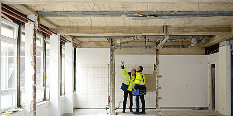 Workers at a building renovation